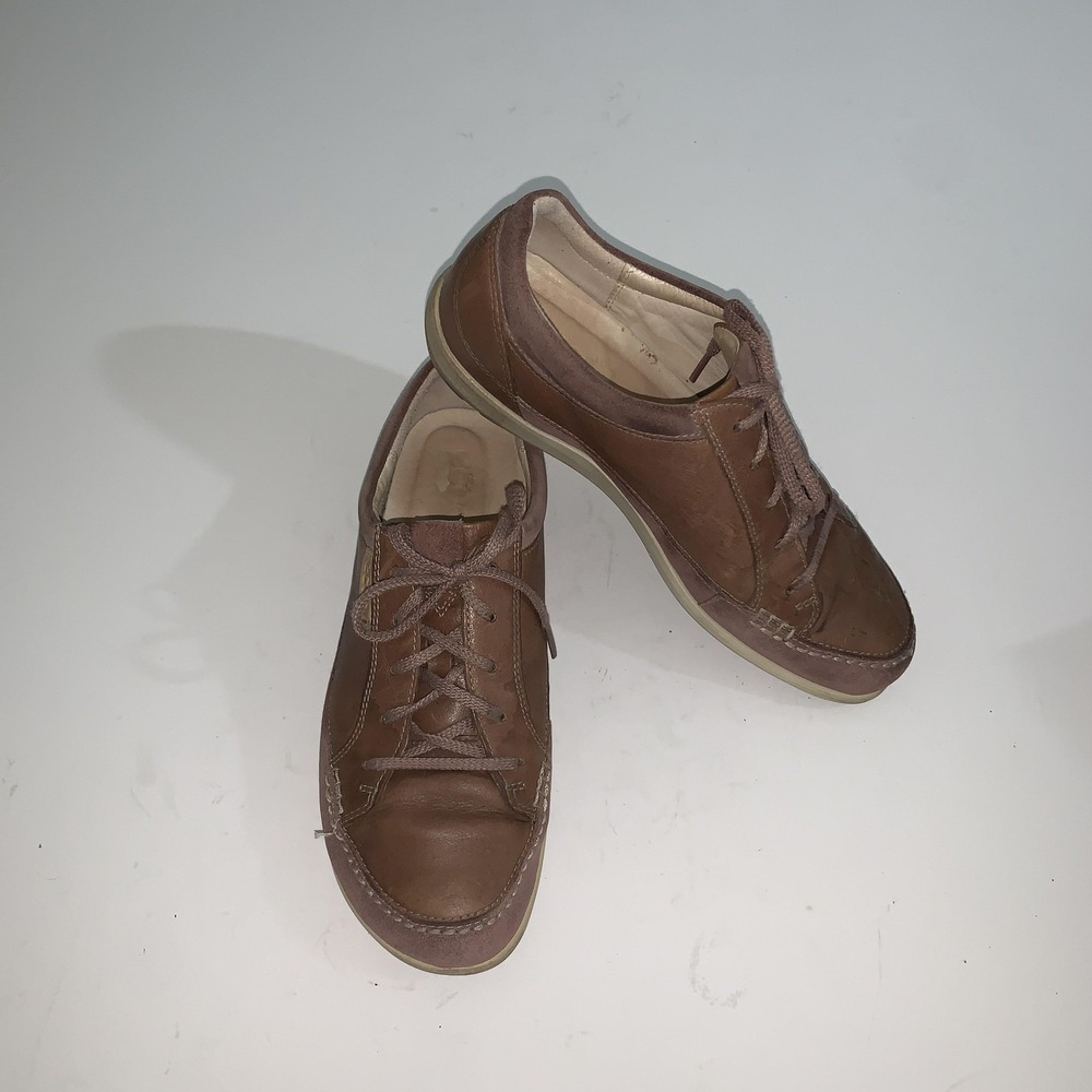 ECCO Shoes Womens Size 8.5 Brown Leather Lace Up Comfort Walking Casual Sneakers